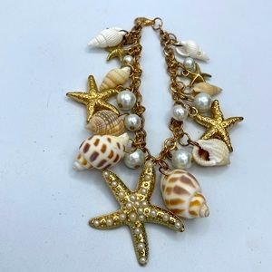 Beach Sea Shell Faux Pearl Starfish Charm Bracelet